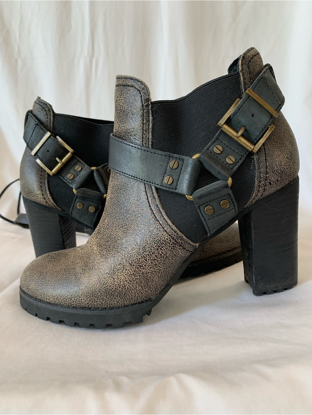 Leather Harness Biker Boots - Size 9